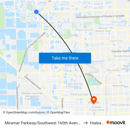 Miramar Parkway/Southwest 160th Avenue - (Dykes Road) to Hialeah, FL map