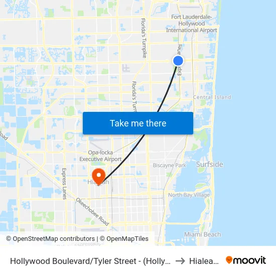 Hollywood Boulevard/Tyler Street - (Hollywood Tri-Rail) to Hialeah, FL map