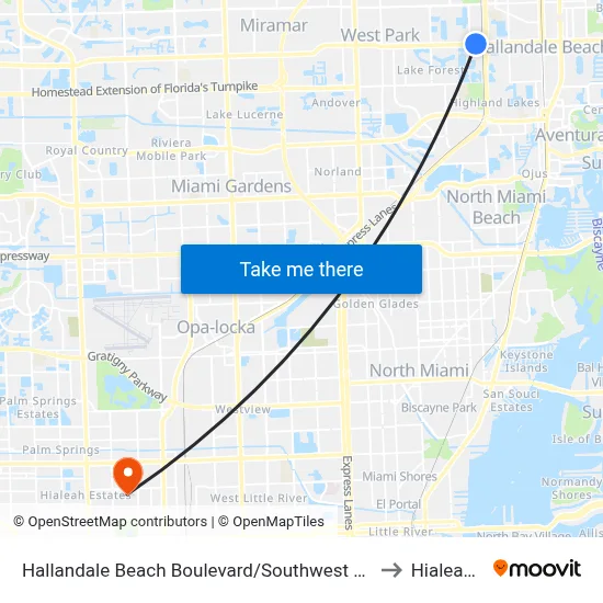 Hallandale Beach Boulevard/Southwest 31st Avenue to Hialeah, FL map