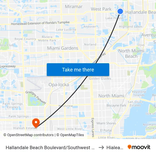 Hallandale Beach Boulevard/Southwest 32nd Avenue to Hialeah, FL map