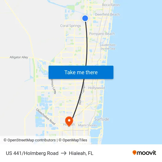 US 441/Holmberg Road to Hialeah, FL map