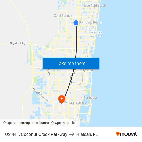 US 441/Coconut Creek Parkway to Hialeah, FL map