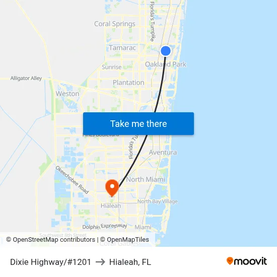 Dixie Highway/#1201 to Hialeah, FL map