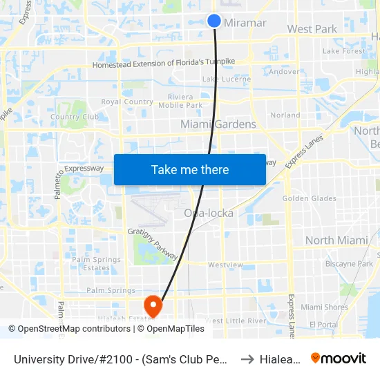 University Drive/#2100 - (Sam's Club Pembroke Road) to Hialeah, FL map