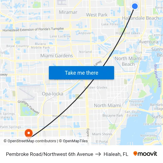 Pembroke Road/Northwest 6th Avenue to Hialeah, FL map