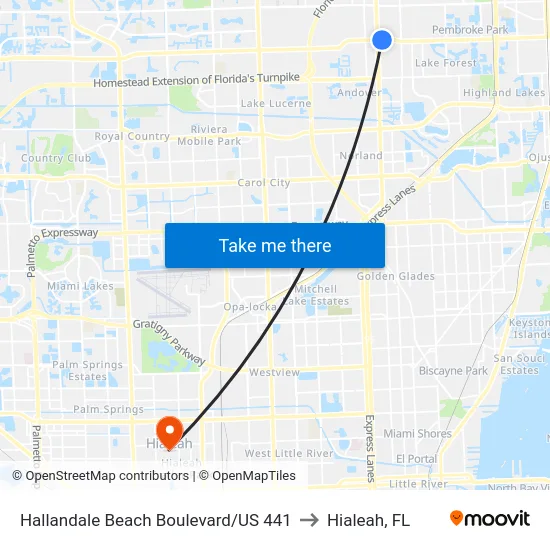 Hallandale Beach Boulevard/US 441 to Hialeah, FL map