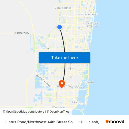 Hiatus Road/Northwest 44th Street South to Hialeah, FL map