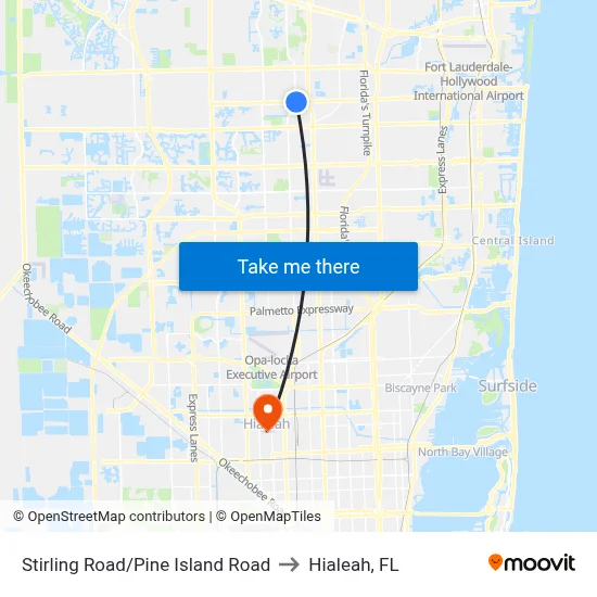 Stirling Road/Pine Island Road to Hialeah, FL map