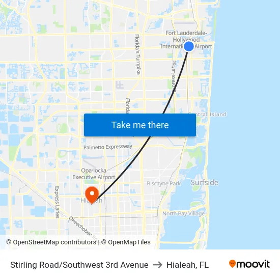 Stirling Road/Southwest 3rd Avenue to Hialeah, FL map