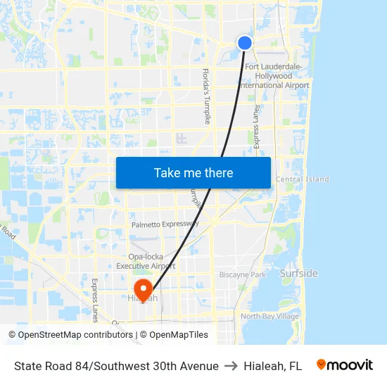 State Road 84/Southwest 30th Avenue to Hialeah, FL map