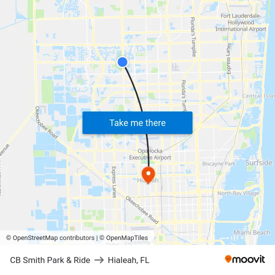 CB Smith Park & Ride to Hialeah, FL map