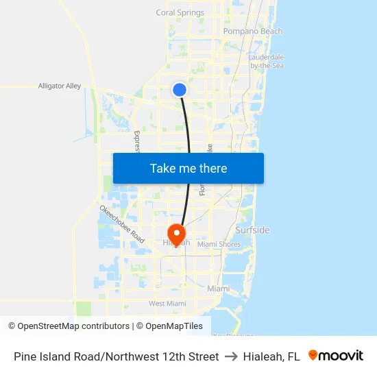 Pine Island Road/Northwest 12th Street to Hialeah, FL map