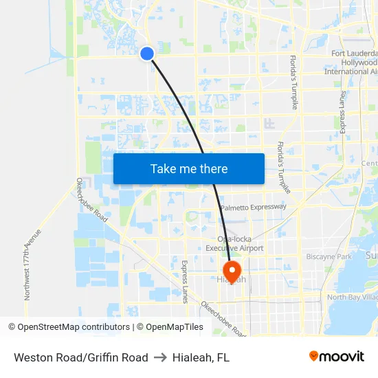 Weston Road/Griffin Road to Hialeah, FL map