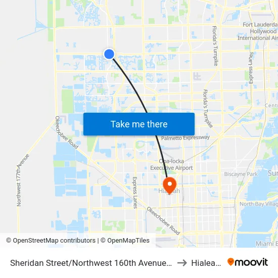 Sheridan Street/Northwest 160th Avenue - (Dykes Road) to Hialeah, FL map