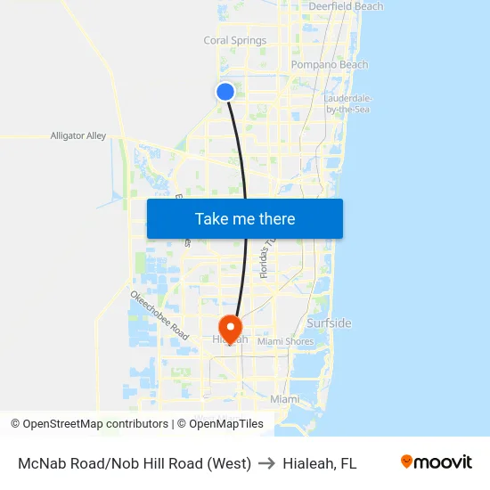 McNab Road/Nob Hill Road (West) to Hialeah, FL map