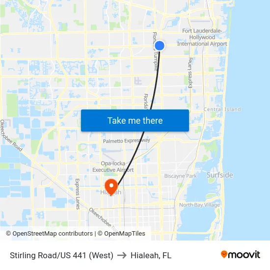 Stirling Road/US 441 (West) to Hialeah, FL map