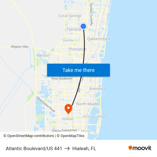 Atlantic Boulevard/US 441 to Hialeah, FL map