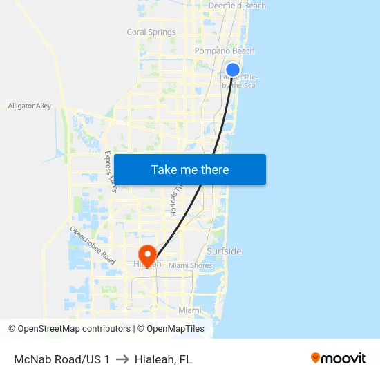 McNab Road/US 1 to Hialeah, FL map