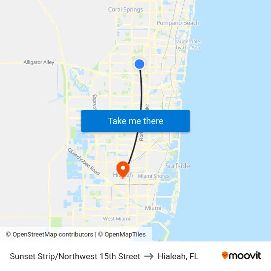 Sunset Strip/Northwest 15th Street to Hialeah, FL map