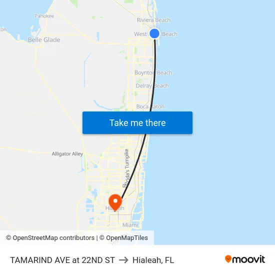 TAMARIND AVE at 22ND ST to Hialeah, FL map