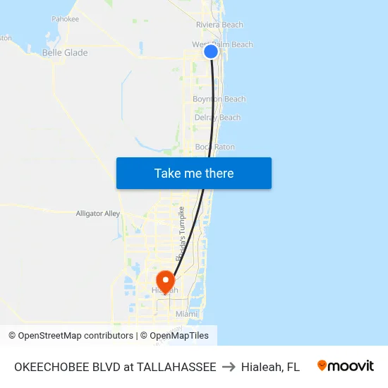 OKEECHOBEE BLVD at TALLAHASSEE to Hialeah, FL map