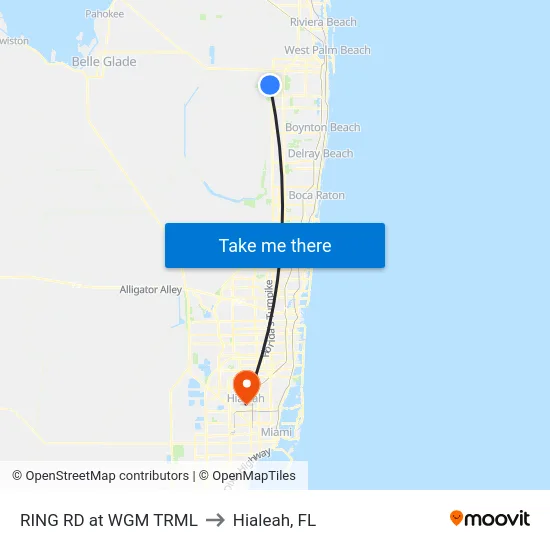 RING RD at WGM TRML to Hialeah, FL map