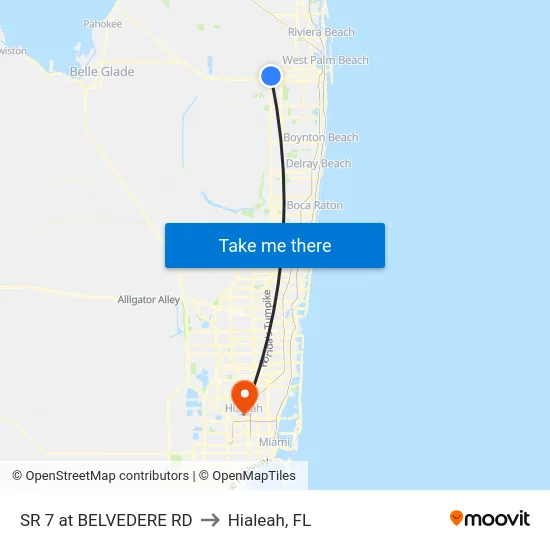 SR 7 at BELVEDERE RD to Hialeah, FL map