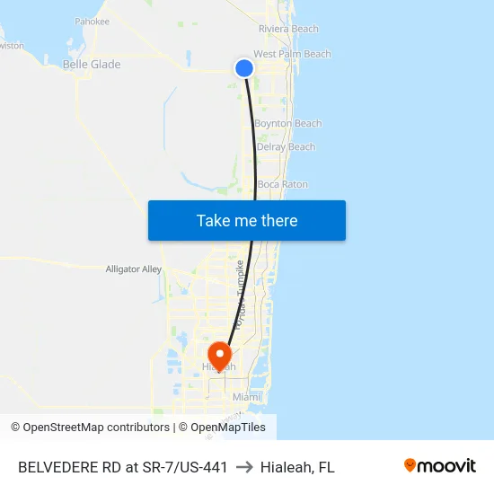 BELVEDERE RD at SR-7/US-441 to Hialeah, FL map