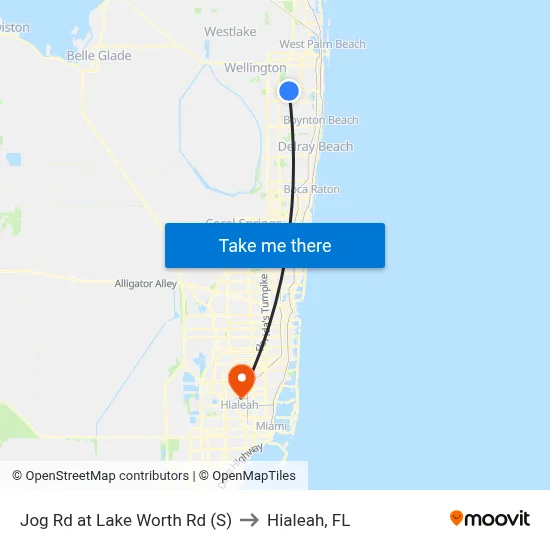 Jog Rd at Lake Worth Rd (S) to Hialeah, FL map