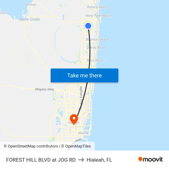 FOREST HILL BLVD at JOG RD to Hialeah, FL map