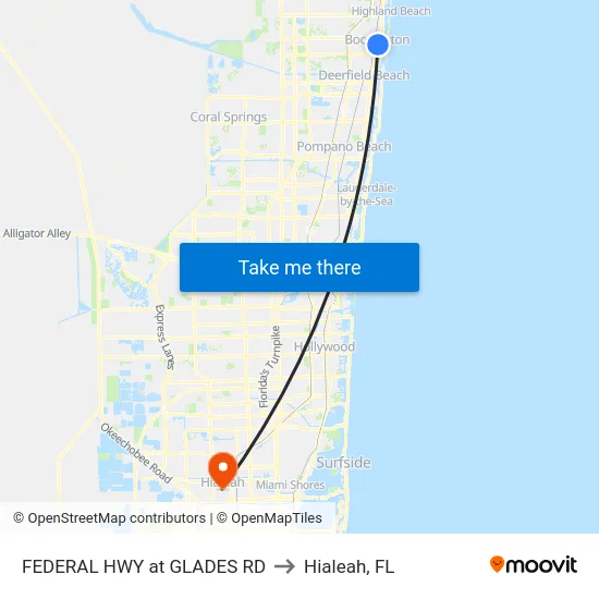FEDERAL HWY at GLADES RD to Hialeah, FL map