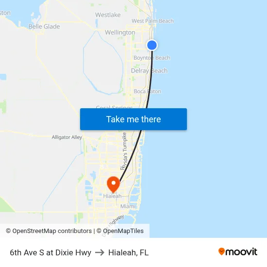 6th Ave S at Dixie Hwy to Hialeah, FL map