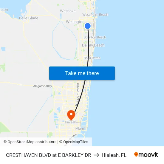 CRESTHAVEN BLVD at  E BARKLEY DR to Hialeah, FL map