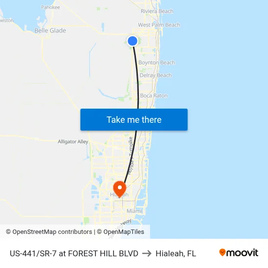 US-441/SR-7 at FOREST HILL BLVD to Hialeah, FL map