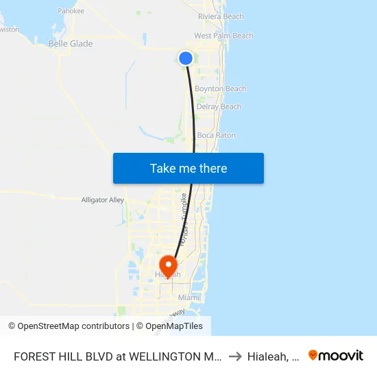 FOREST HILL BLVD at WELLINGTON MED to Hialeah, FL map