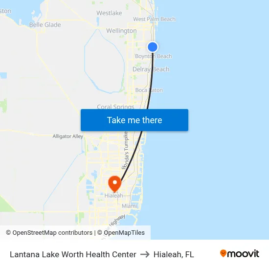 Lantana Lake Worth Health Center to Hialeah, FL map