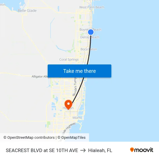SEACREST BLVD at SE 10TH AVE to Hialeah, FL map