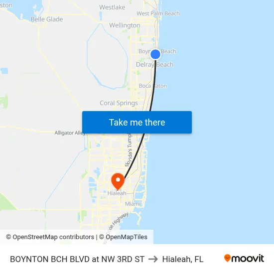 BOYNTON BCH BLVD at NW 3RD ST to Hialeah, FL map