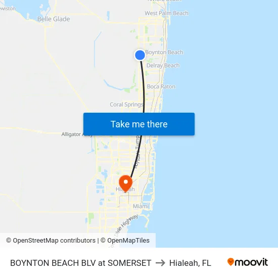 BOYNTON BEACH BLV at SOMERSET to Hialeah, FL map