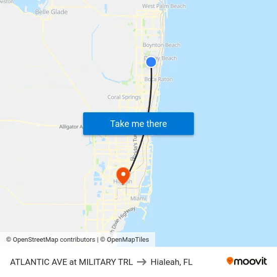 ATLANTIC AVE at MILITARY TRL to Hialeah, FL map