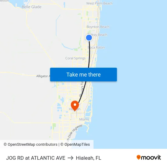 JOG RD at  ATLANTIC AVE to Hialeah, FL map