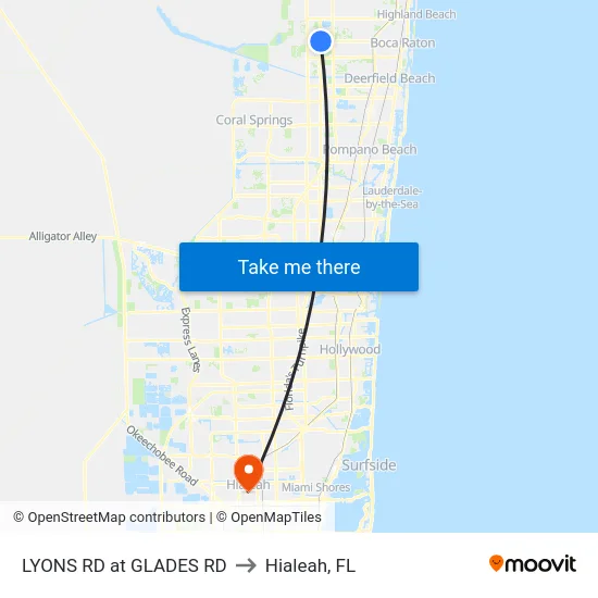 LYONS RD at GLADES RD to Hialeah, FL map