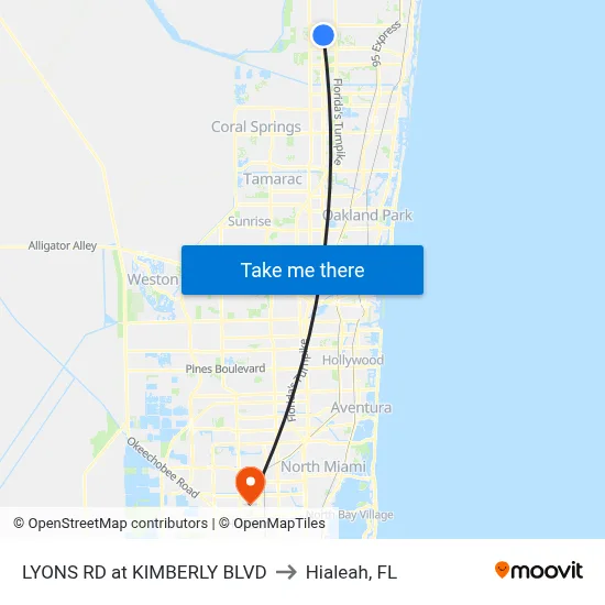 LYONS RD at  KIMBERLY BLVD to Hialeah, FL map