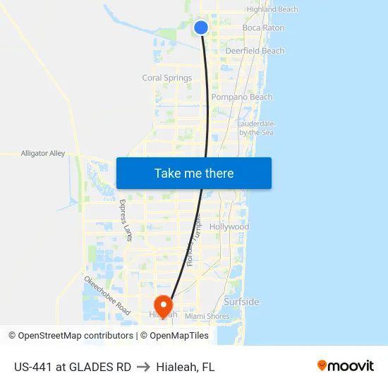 US-441 at GLADES RD to Hialeah, FL map