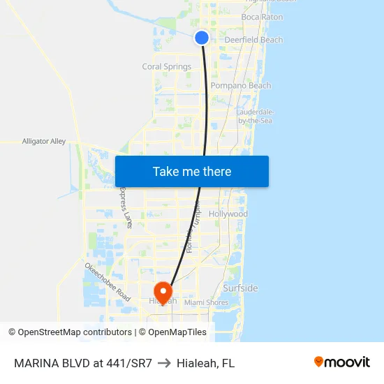 MARINA BLVD at 441/SR7 to Hialeah, FL map