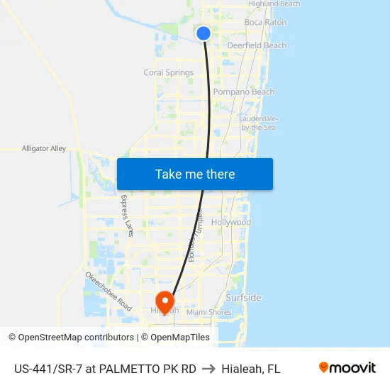 US-441/SR-7 at PALMETTO PK RD to Hialeah, FL map