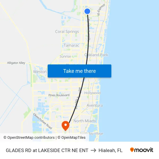 GLADES RD at LAKESIDE CTR NE ENT to Hialeah, FL map