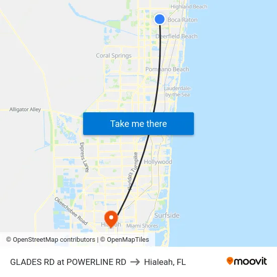 GLADES RD at POWERLINE RD to Hialeah, FL map