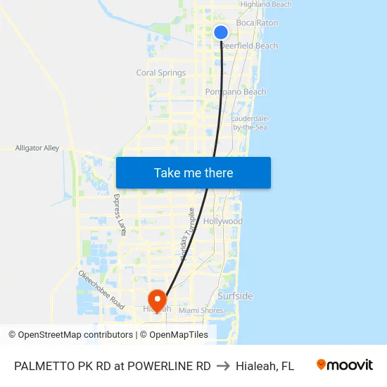 PALMETTO PK RD at  POWERLINE RD to Hialeah, FL map
