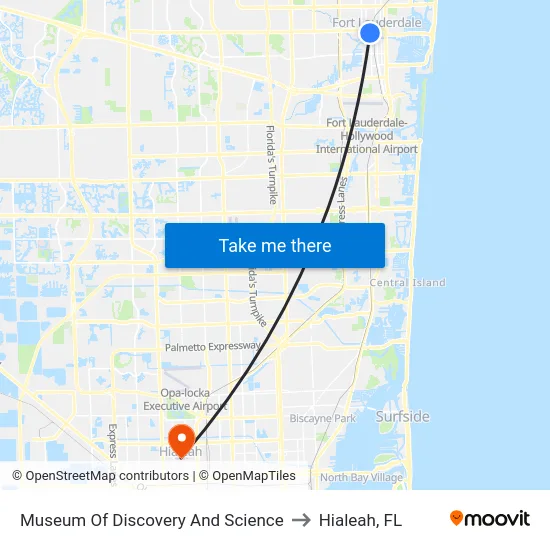 Museum Of Discovery And Science to Hialeah, FL map